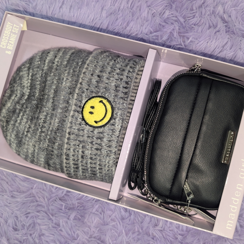 Gray Beanie and Black Crossbody Set